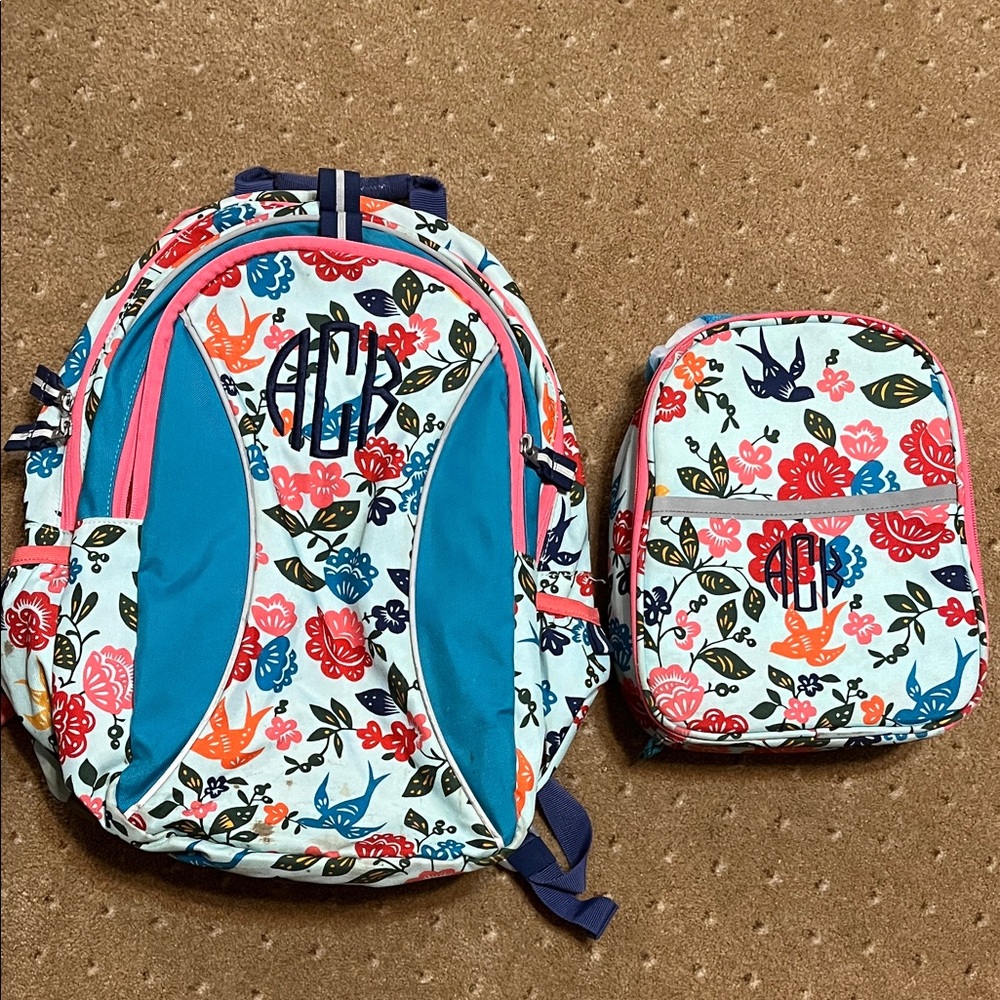 Garnet Hill Floral Backpack and Lunch Bag - monogrammed “ack”
